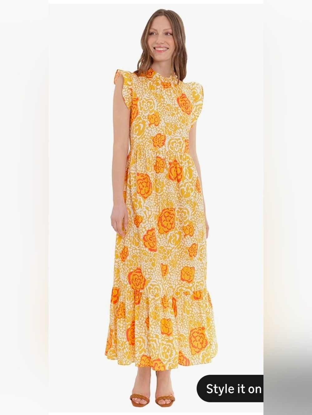 Donna Morgan Yellow and Orange Floral Maxi Dress - Size 16